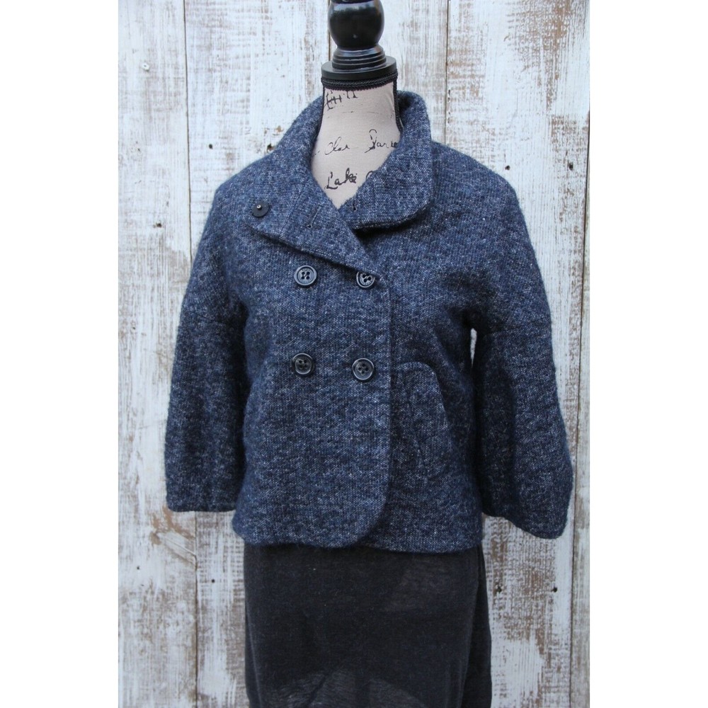 BCBGMaxazria Women SMALL Blue Gray CROPPED 3/4 SLEEVE Wool Peacoat Coat Jacket